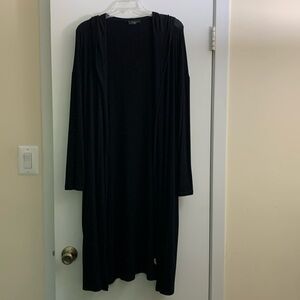 Long Black Hooded Open Cardigan S Long Sleeve Dressy Casual Travel Wash Must Hav